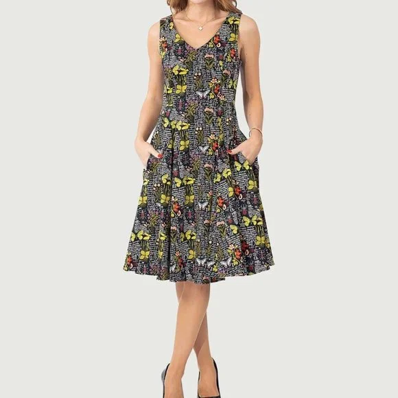 Eva Rose | Dresses | Eva Rose Botanical Butterfly Fit And Flare Vneck Dress  With Pockets | Poshmark